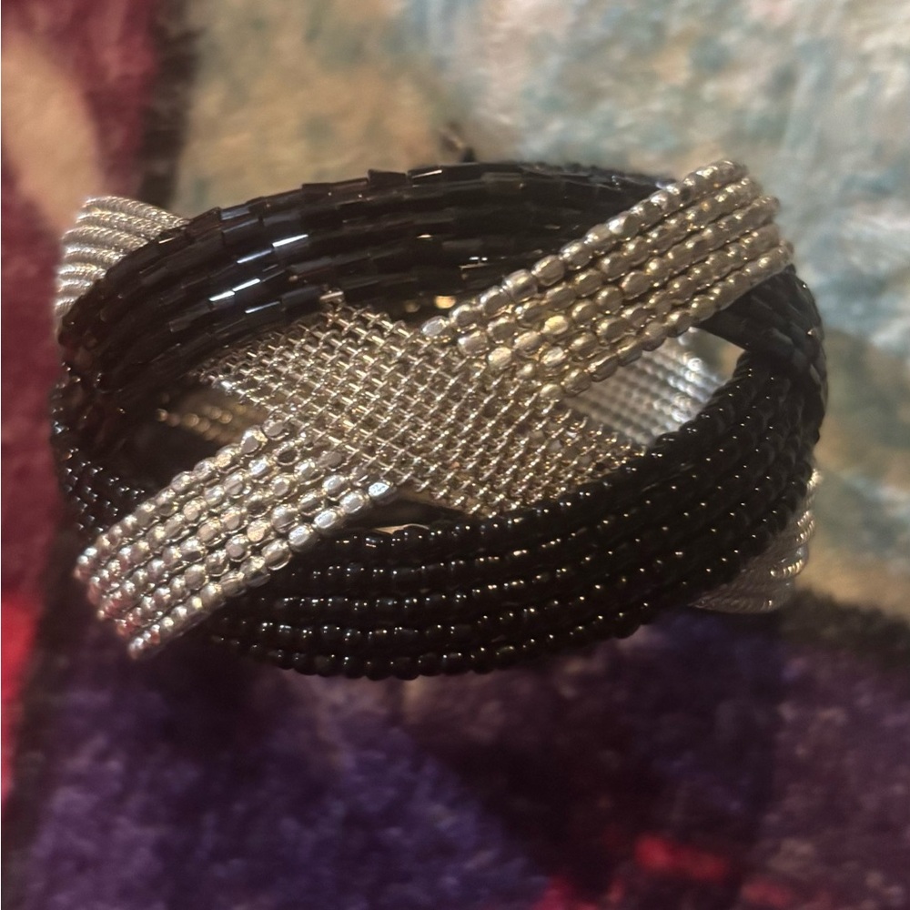 Black and Silver Multi-Strand Beaded Bracelet - Women Jewelry